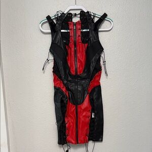 Namila Red and Black Lace-Up Dress